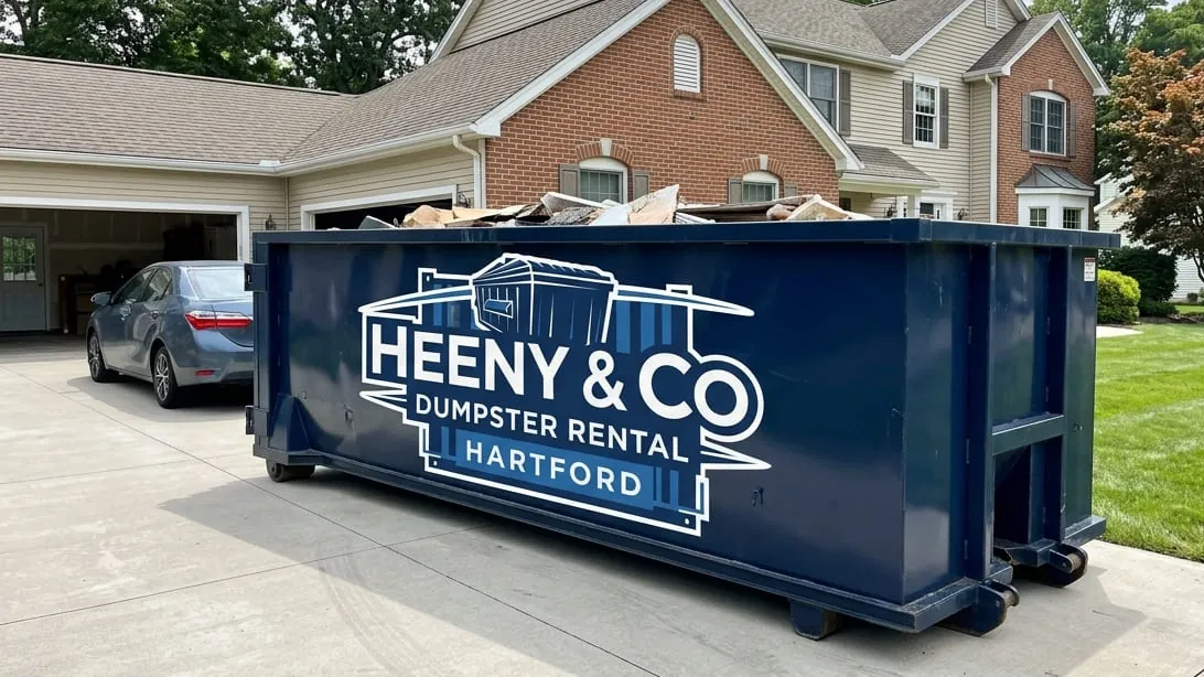 Dumpster permits in Hartford, Connecticut — container set clear of the building under the state fire code