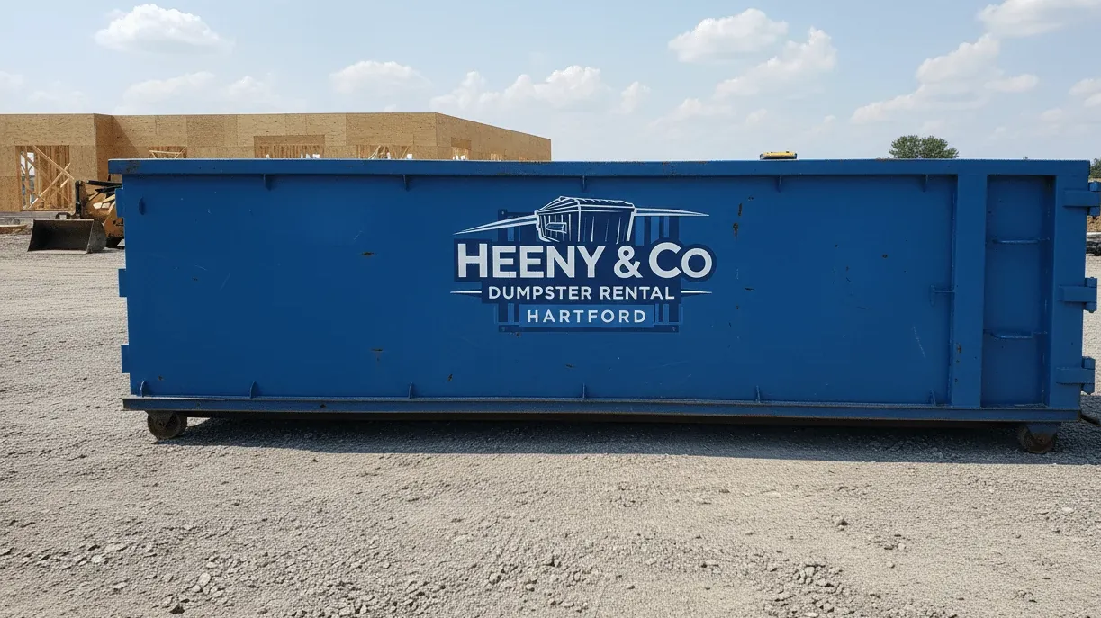 Estate cleanout checklist for Hartford, Connecticut — roll-off container outside a long-held family home